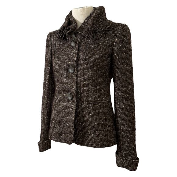 Lafayette 148 Women's 0 Ruffled Collar Jacket Brown Boucle Tweed Academia Preppy - Picture 2 of 8